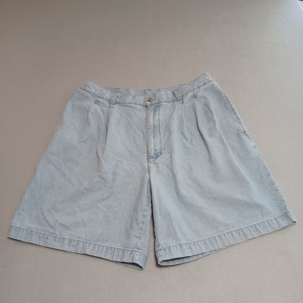 Preswick & Moore Mens Light Wash Denim Pleated Shorts Size 34 Blue Cotton 100%